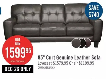 The Brick Curt genuine leather sofa | loveseat | chair offer