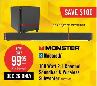 The Brick Monster 2.1 channel light-up bluetooth™ soundbar with wireless subwoofer - msb3787w offer