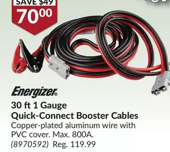 Princess Auto Energizer 30 ft 1 gauge quick-connect booster cables offer