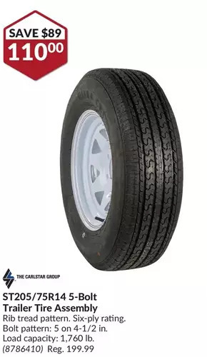 Princess Auto St205/75r14 5-bolt trailer tire assembly offer