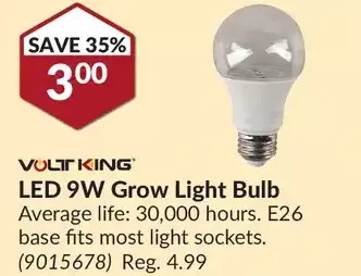 Princess Auto Volt king led 9w grow light bulb offer