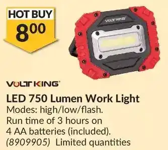 Princess Auto Volt king led 750 lumen work light offer