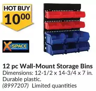 Princess Auto X-space 12 pc wall-mount storage bins offer