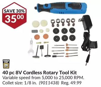 Princess Auto Power fist 40 pc 8v cordless rotary tool kit offer