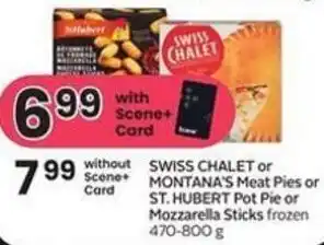 Sobeys Swiss Chalet or Montana's Meat Pies or St. Hubert Pot Pie or Mozzarella Sticks 470-800g offer