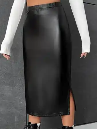 SheIn Shein bae high waist split hem pu leather skirt offer