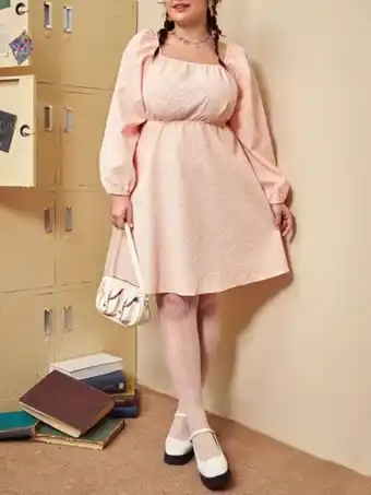 SheIn Plus square neck bishop sleeve dress offer