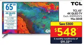 Walmart Tcl 65" 4k qled tv offer