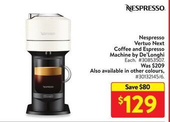 Walmart Nespresso vertuo next coffee and espresso machine by de'longhi offer