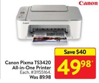 Walmart Canon pixma ts3420 all-in-one printer offer