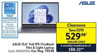 Walmart Asus 15.6" full ips vivobook thin & light laptop offer