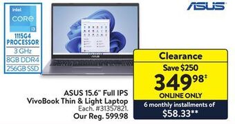 Walmart Asus 15,6" full ips vivobook thin & light laptop offer