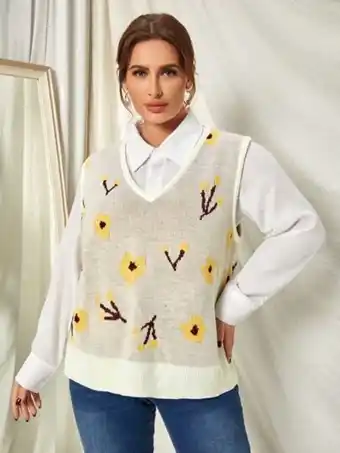 SheIn Shein plus floral pattern sweater vest without blouse offer