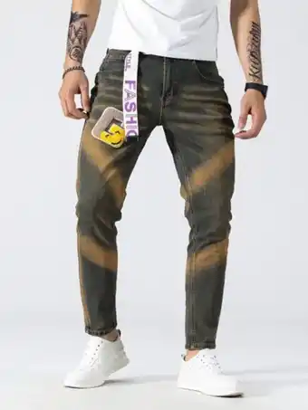 SheIn Men letter patched skinny jeans offer