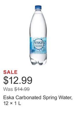 Costco Eska carbonated spring water, 12 × 1 l offer