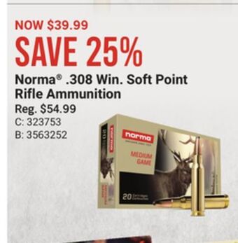 Bass Pro Norma®. 308 win. soft point rifle ammunition offer