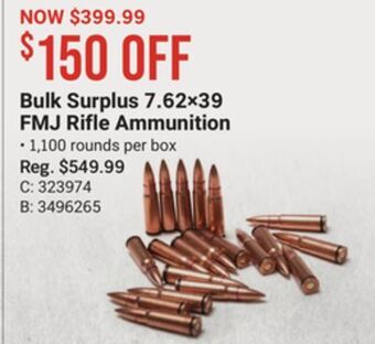 Bass Pro Bulk surplus 7.62×39 fmj rifle ammunition offer