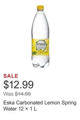 Costco Eska carbonated lemon spring water 12 × 1 l offer