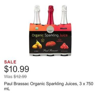 Costco Paul brassac organic sparkling juices, 3 x 750 ml offer