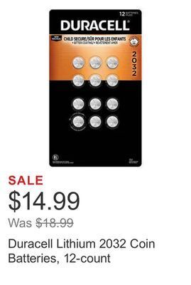 Costco Duracell lithium 2032 coin batteries, 12-count offer