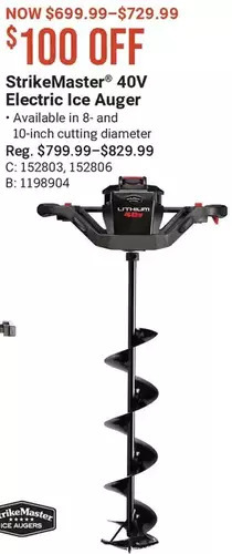 Cabela's Strikemaster 40v electric ice auger offer