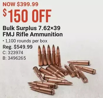 Cabela's Bulk surplus 7.62x39 fmj rifle ammunition offer