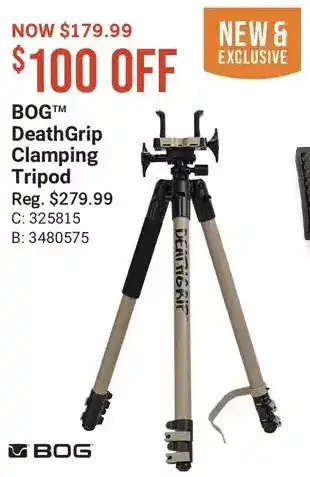 Cabela's Bog deathgrip clamping tripod offer