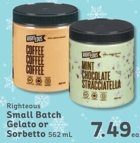 IGA Righteous Small Batch Gelato or Sorbetto 562 ml offer
