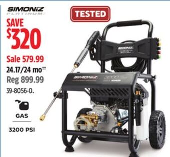 Canadian Tire Simoniz 3200 psi 2.6 gpm 196cc engine cold water wheeled gas pressure washer offer