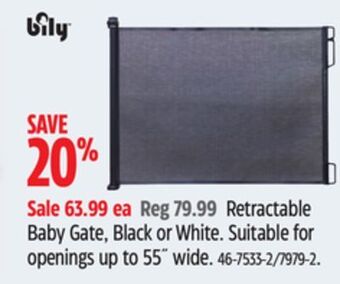 Canadian Tire Bily retractable baby gate, black or white offer