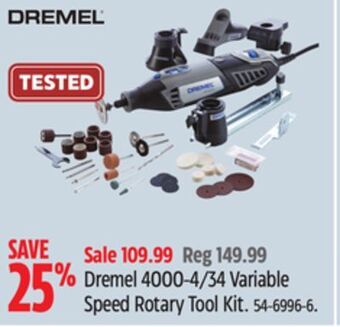 Canadian Tire Dremel 4000-4/34 variable speed rotary tool kit offer