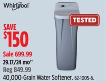 Canadian Tire Whirlpool 40,000-grain water softener offer