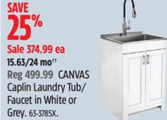 Canadian Tire Canvas caplin laundry tub/faucet in white or grey offer