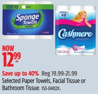 Canadian Tire Sponge towels selected paper towels, facial tissue or bathroom tissue offer
