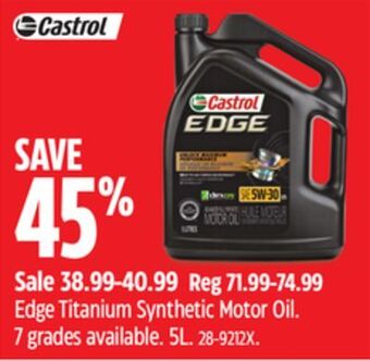 Canadian Tire Castrol edge titanium synthetic motor oil offer
