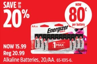 Canadian Tire Energizer alkaline batteries, 20/aa offer