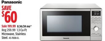 Canadian Tire Panasonic 1.3 cu-ft microwave, stainless steel offer