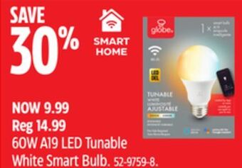 Canadian Tire Globe 60w a19 led tunable white smart bulb offer