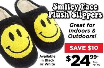Showcase Smiley face plush slippers offer