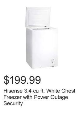 Costco Hisense 3.4 cu ft. white chest freezer with power outage security offer