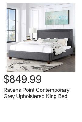 Costco Ravens point contemporary grey upholstered king bed offer