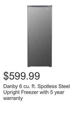 Costco Danby 6 cu. ft. spotless steel upright freezer with 5 year warranty offer
