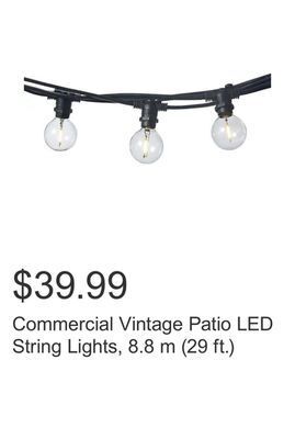 Costco Commercial vintage patio led string lights, 8.8 m (29 ft.) offer