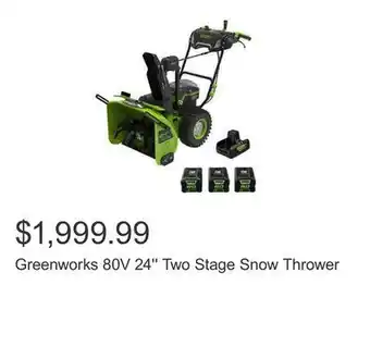 Costco Greenworks 80v 24'' two stage snow thrower offer
