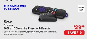 Visions Electronics Roku express 1080p hd streaming player with remote offer
