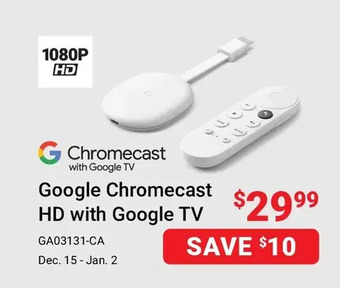 Visions Electronics Google chromecast hd with google tv offer