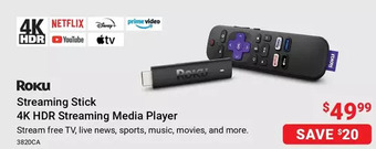 Visions Electronics Roku streaming stick 4k hdr streaming media player offer