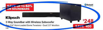 Visions Electronics Klipsch 2-way soundbar with wireless subwoofer offer