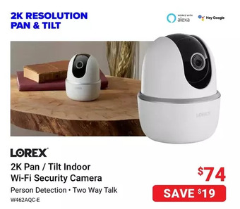 Visions Electronics Lorex 2k pan / tilt indoor wi-fi security camera offer