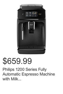 Costco Philips 1200 series fully automatic espresso machine with milk frother in matte black offer